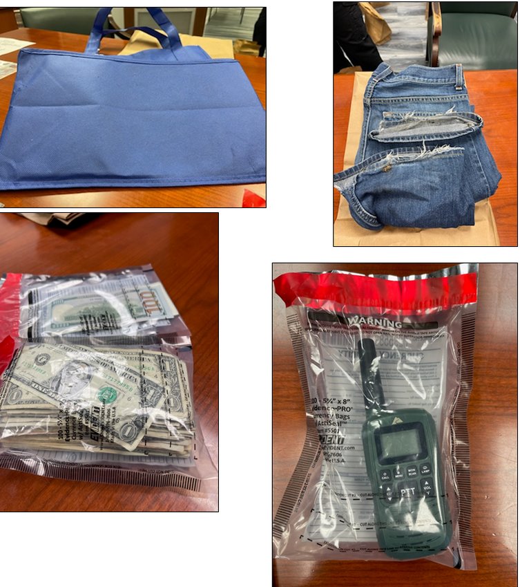 Police photos of items found in bank robbery suspect's home on March 31 that are believed to be related to the robbery.